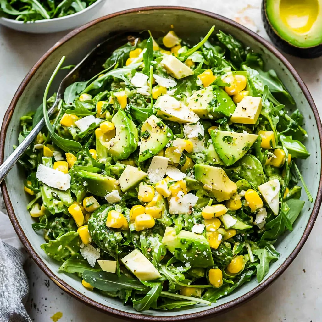 Corn Avocado Arugula Salad with Basil Vinaigrette