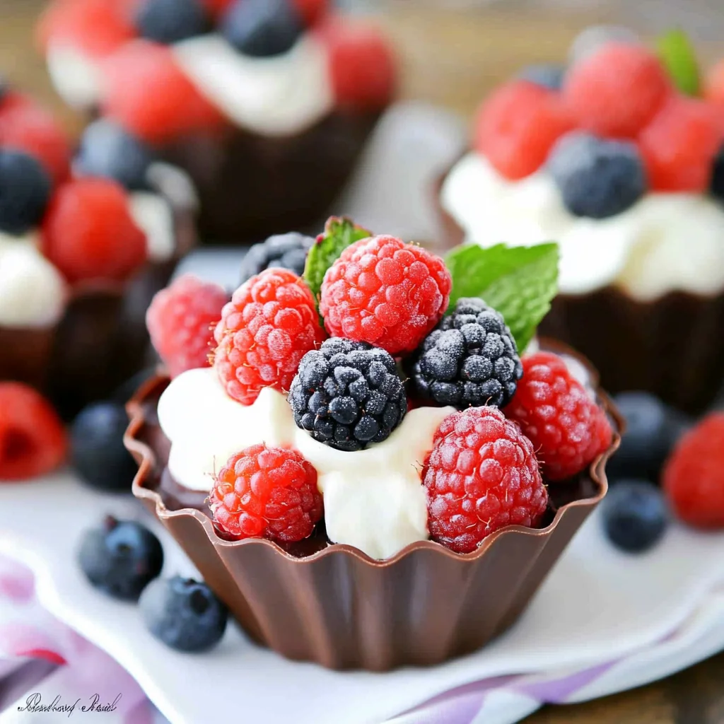 Easy Fruit Chocolate Cups with Pudding + Fresh Berries