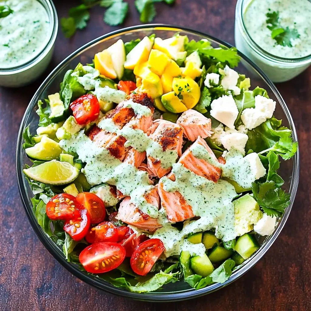 Grilled Salmon Cobb Salad with Cilantro Lime Ranch Dressing