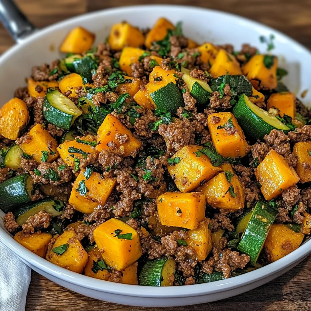 Ground Beef Zucchini Sweet Potato Skillet
