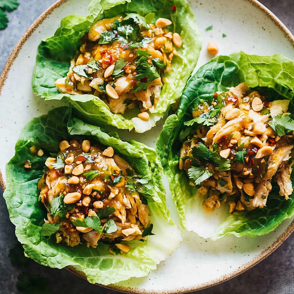 Peanut Chicken Lettuce Wraps with Ginger Garlic Sauce