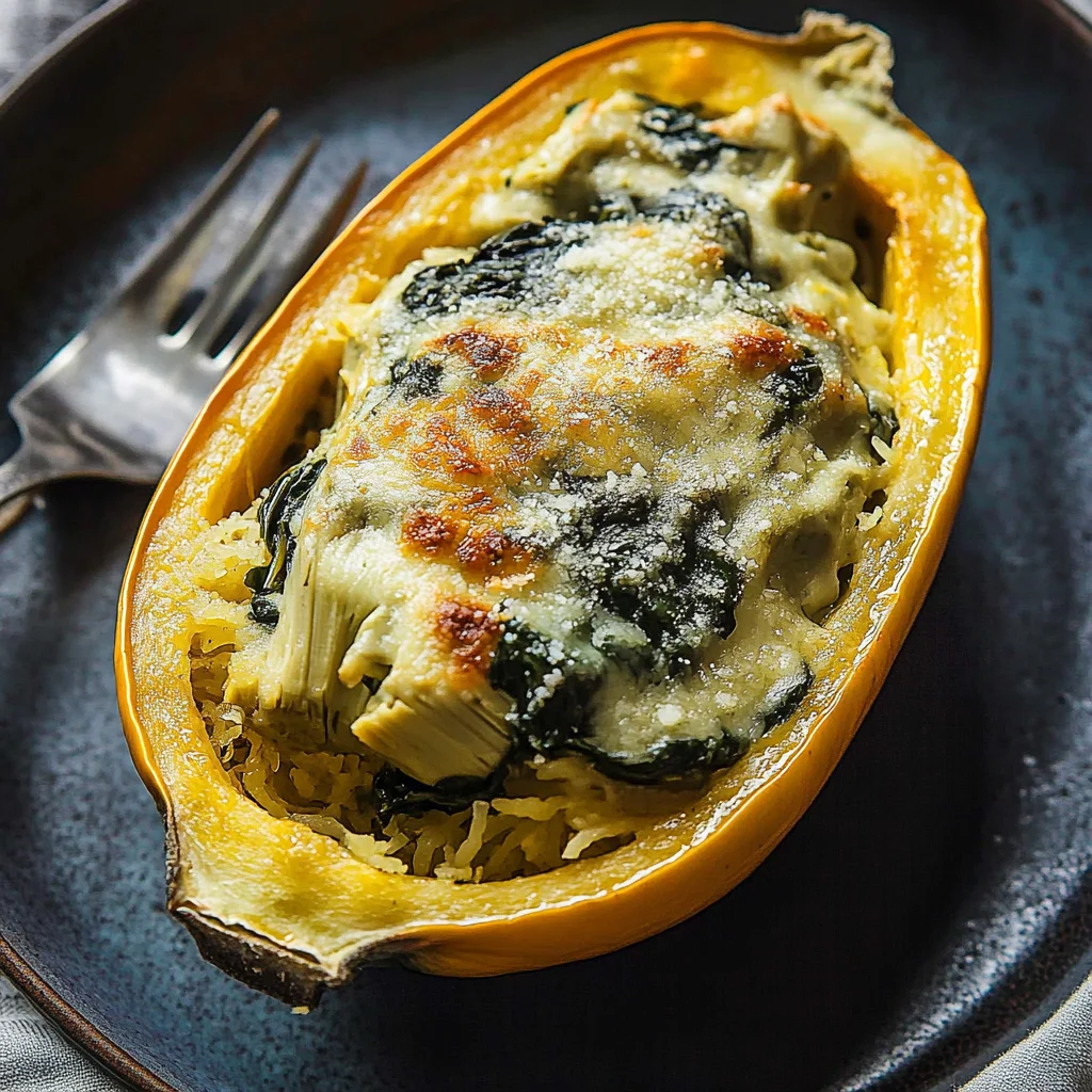 Spinach and Artichoke Stuffed Spaghetti Squash