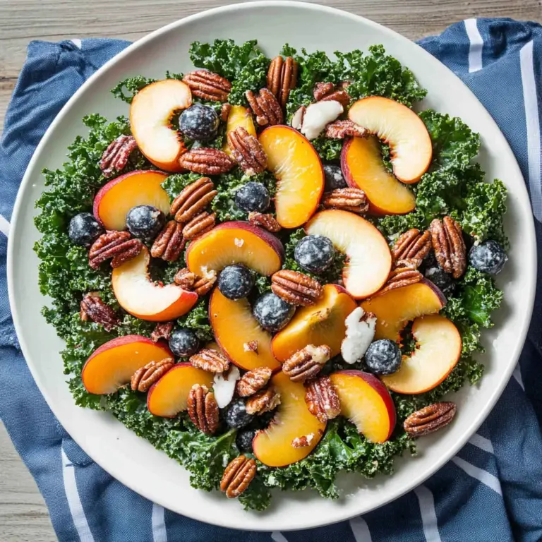 Summer Kale Salad with Peaches and Candied Pecans